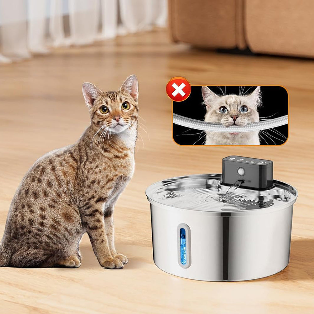 3.2L Wireless Sensor Pet Water Dispenser 304 Stainless Steel Cat Water Feeder Unplugged