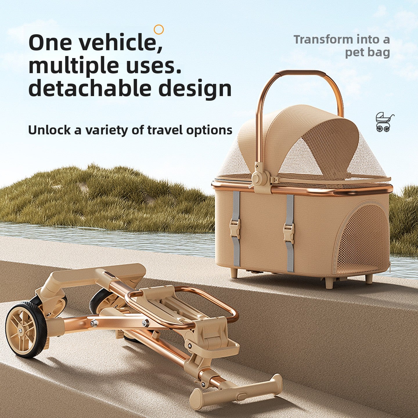 Foldable Detachable Pet Stroller